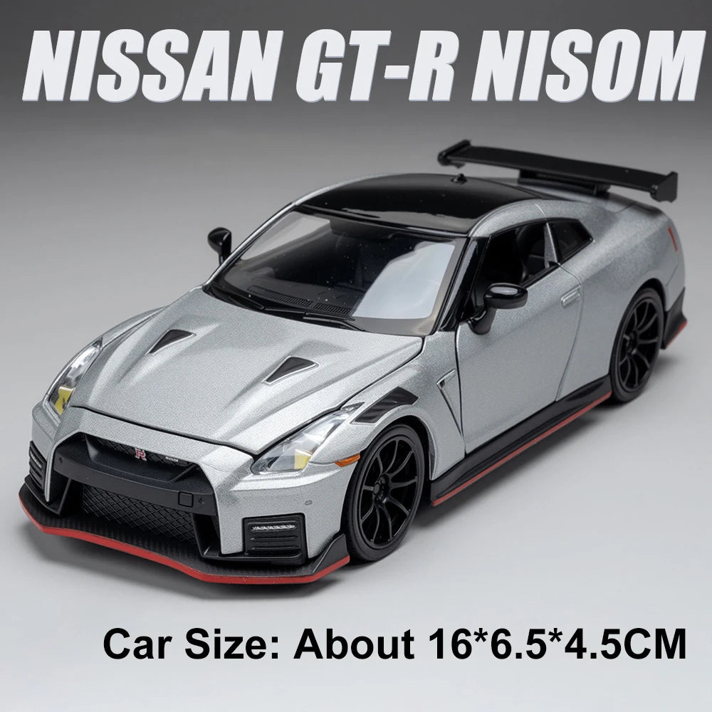 1:32 NISSAN GTR NISOM Car Toys Diecast Alloy Model Sound Light Pull Back Doors Opened Miniature Vehcies Children's Birthday Gift