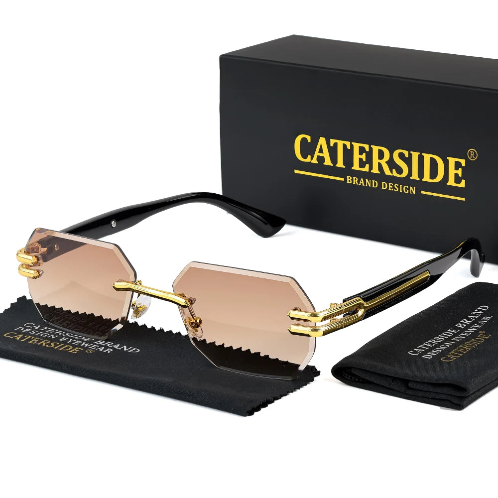 CATERSIDE New Men's Frameless Sunglasses Fashion Polygonal Gradient Mirror Lenses Metal Frame Women's Party Outdoor Sun Glasses