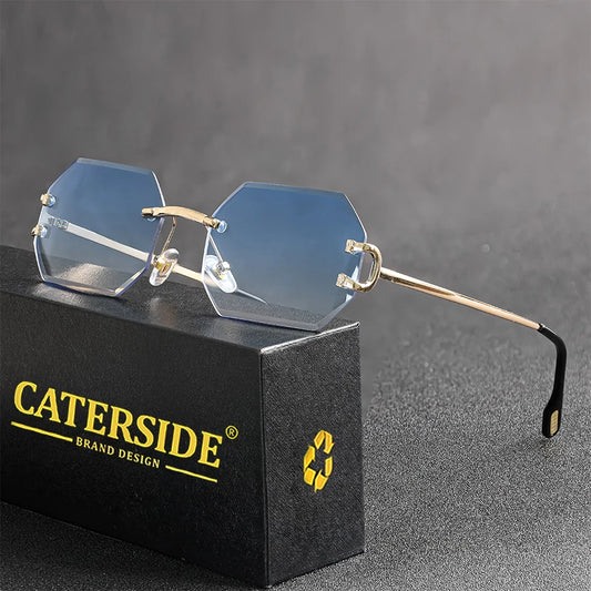 CATERSIDE Rimless Men's Sunglasses Polygon Vintage Frameless Glasses Gradient Lens Women Traveling Party Business Sun Glasses