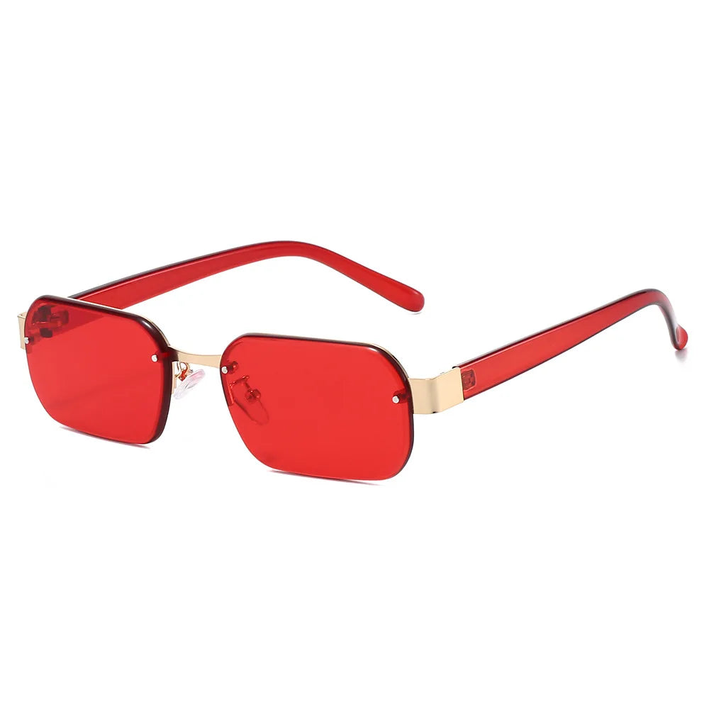 JNPCXI New Fashion Rimless Square Sunglasses Women UV400 Retro Rivets Clear Ocean Purple Lens Eyewear Men Sun Glasses Shades