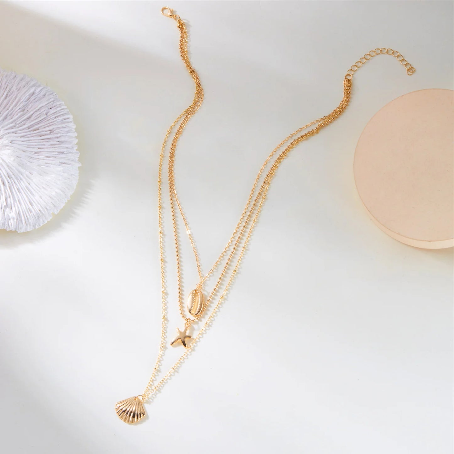 Bohemia Starfish Conch Shell Pendant Necklace For Women Trendy Gold Color Multi-Layer Chain Necklaces Summer Beach Jewelry Gifts