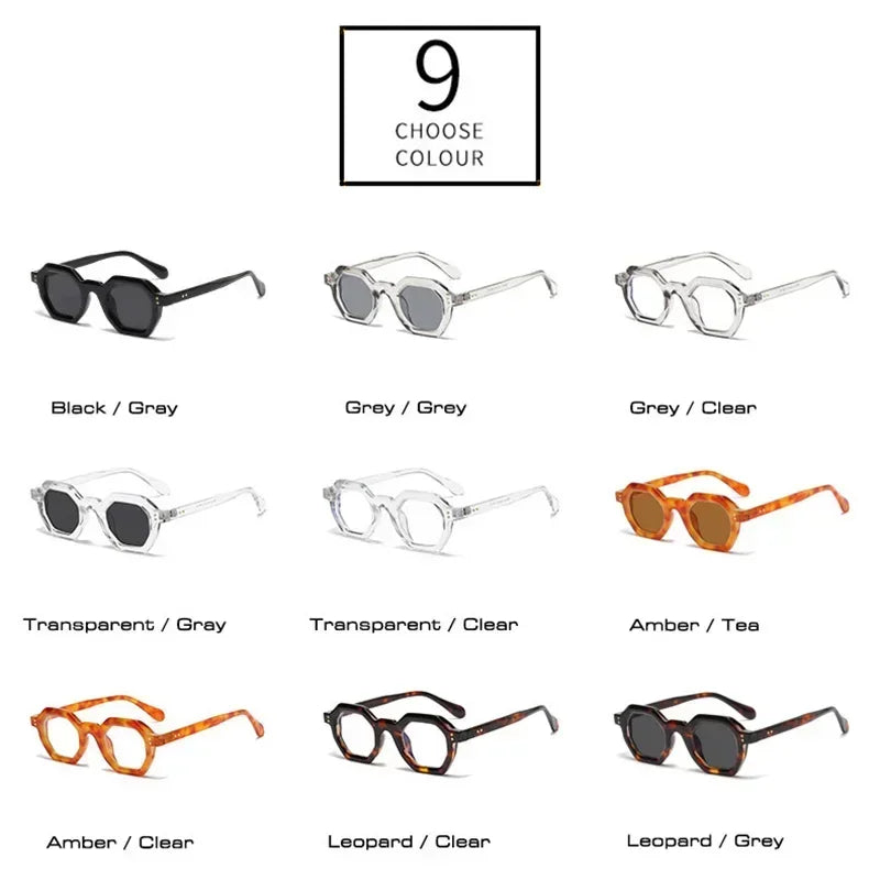JNPCXI Retro Amber Polygon Small Square Women Sunglasses Retro Rivets Men Shades Fashion Trending Outdoor Sports Sun Glasses