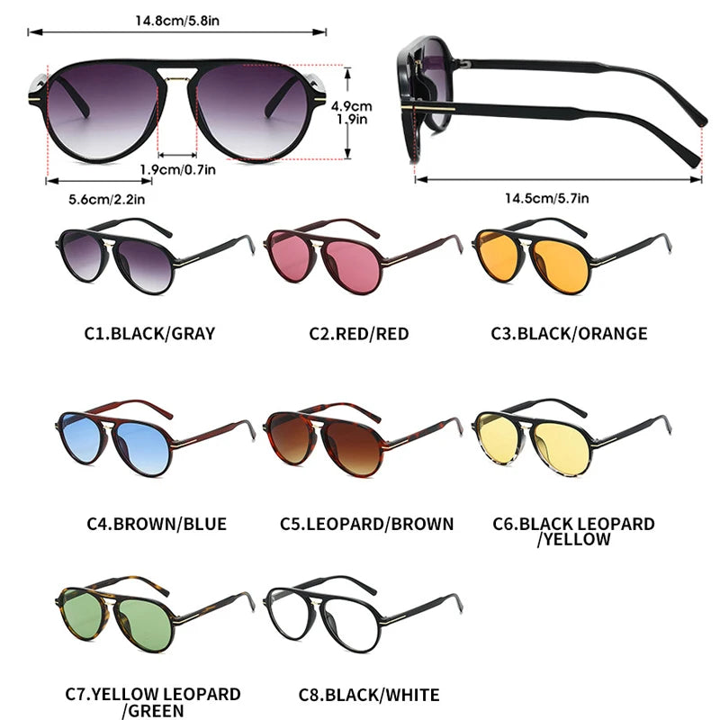 JNPCXI New Fashion Pilot Sunglasses Women Double Bridges Shades Retro Men Candy Color Gradient Trending Sun Glasses UV400
