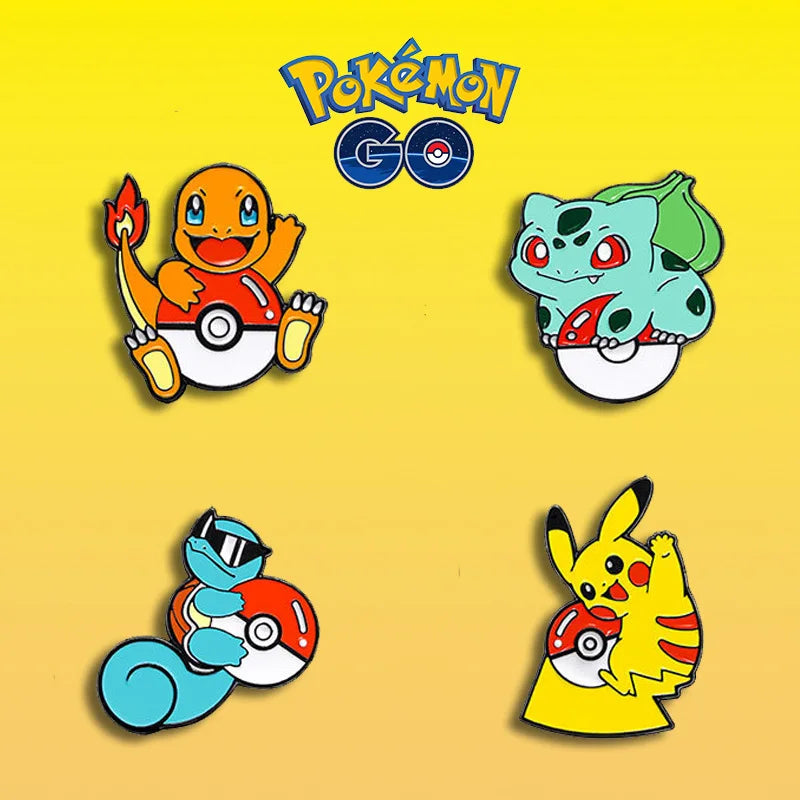 4pcs Anime Pokemon Pikachu Metal Badge Squirtle Charmander Bulbasaur Men Women Brooch Pins Backpack Decorate Halloween Gift