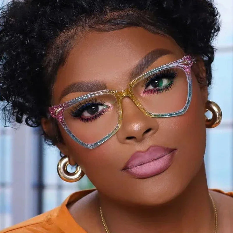 JNPCXI New Rainbow Cat Eye Sunglasses Female Leopard Grain Rice Nail Rainbow Color Women eye glasses frames for Women