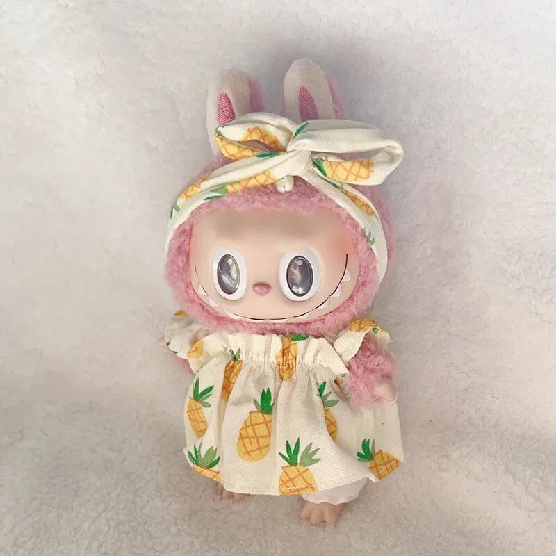 17cm Cute Mini Plush Doll's Clothes Outfit Accessories For Labubu Idol Dolls Cherry/Pineapple Three-piece Set Gift