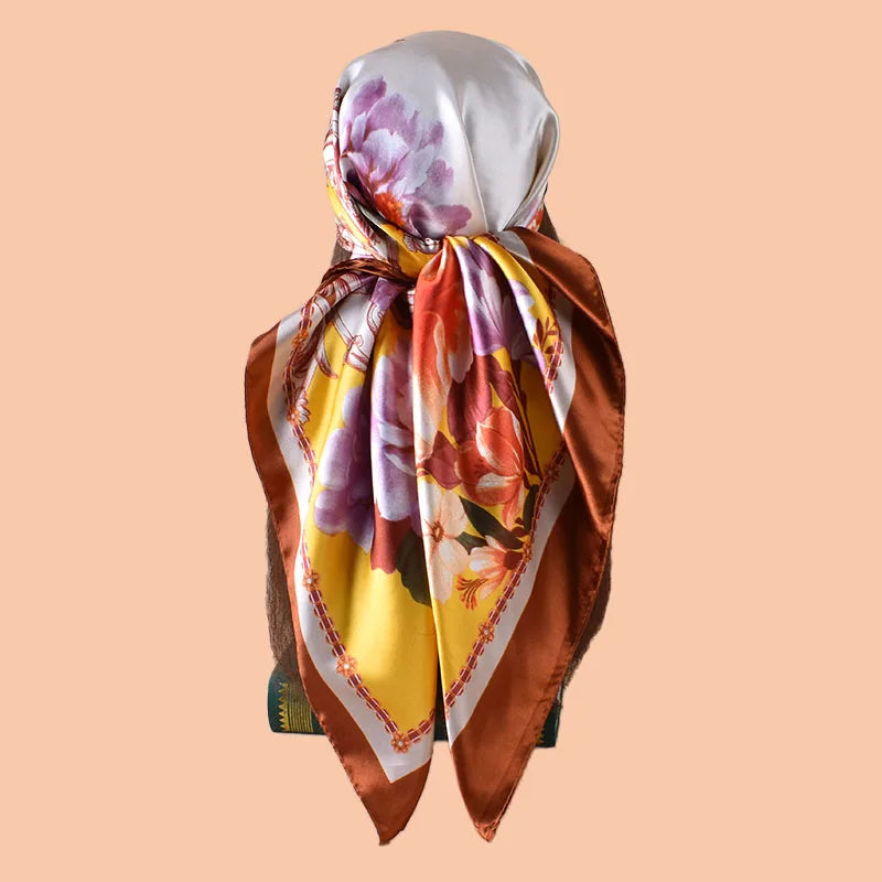 1PC Floral Print Satin Square Scarf Women's Hair Accessory Spring New Style Versatile Belt Bag Decoration Silk Headscarf