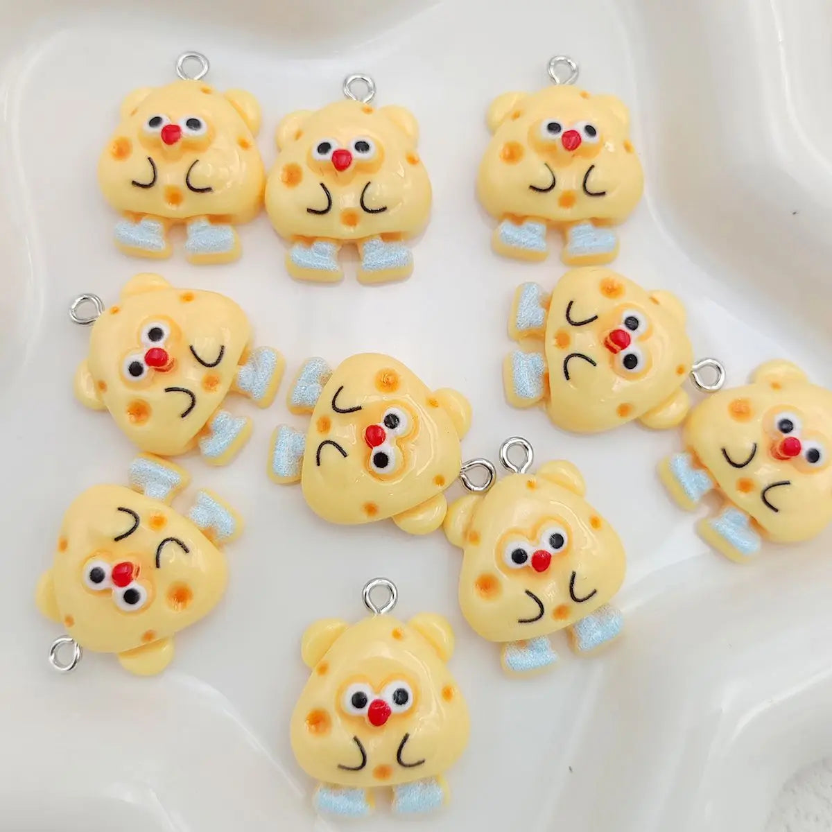 10Pcs Yellow Cheese Man Pendant Charms - DIY Resin Jewelry Making Kit for Necklace and Earrings