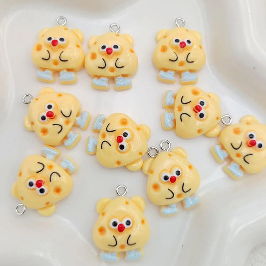 10Pcs Yellow Cheese Man Pendant Charms - DIY Resin Jewelry Making Kit for Necklace and Earrings