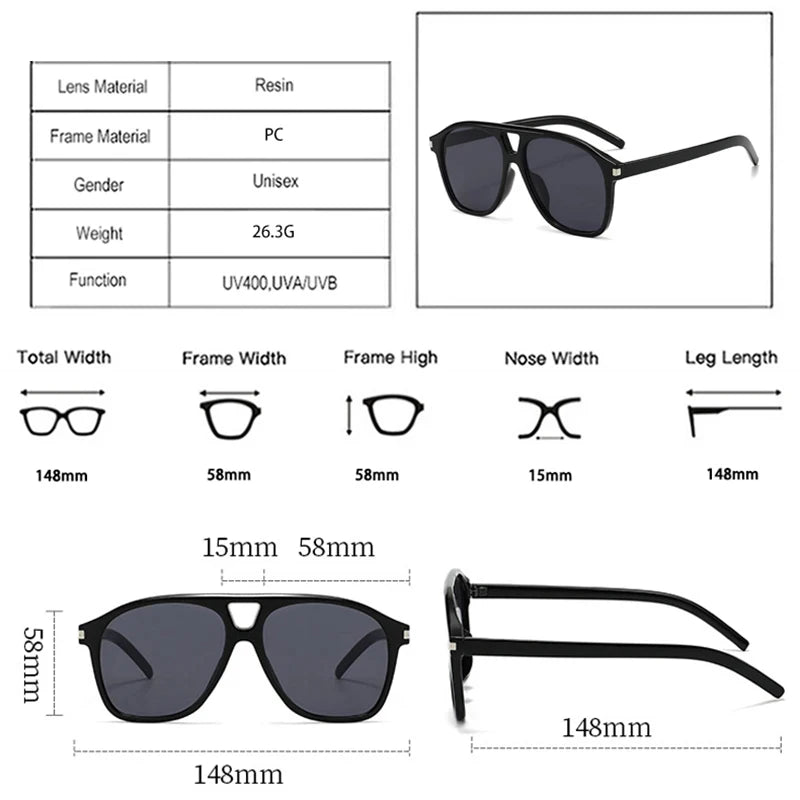 JNPCXI Ins Popular Fashion Double Bridges Pilot Sunglasses Women Retro Clear Ocean Lens Shades UV400 Men Trending Sun Glasses