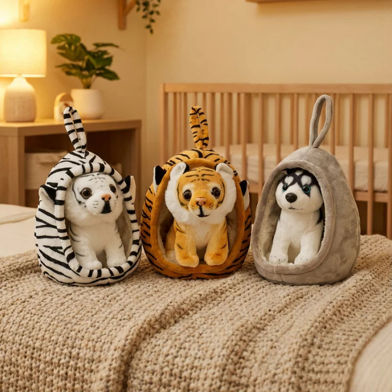 1Pc 18CM Lovely Animal Nest Plush Toy Simulation Tiger Leopard Husky Lion Giraffe Shiba Inu Dolls Kawaii Home Decoration Gift