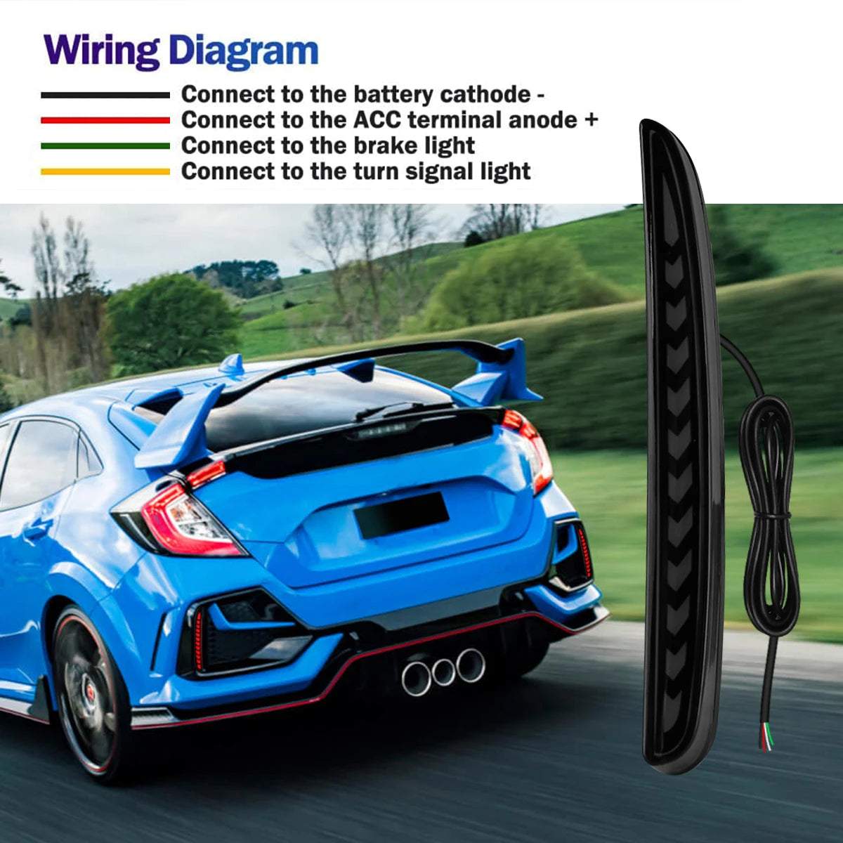 For Honda Civic Type-R Sl Hatchback 2016 2017 2018 2019 2020 LED Rear Bumper Reflector Lights Brake Dynamic Turn Signal Lamps