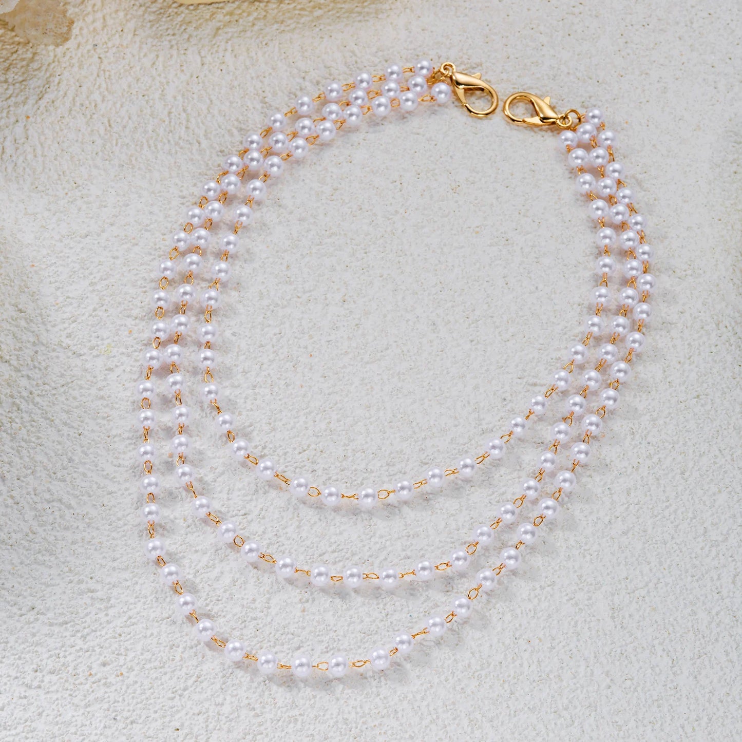 Boho Layered Faux Pearl Body Chain Gold Color Shoulder Necklace Finger Ring Bracelet for Women Summer Beach Vacation Jewelry