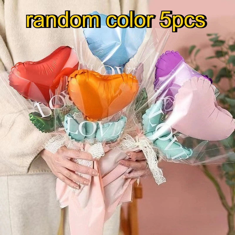 1/5pcs Love Heart Rose Shaped Bouquet Balloon Mother's Day Balloons Birthday Wedding Decors