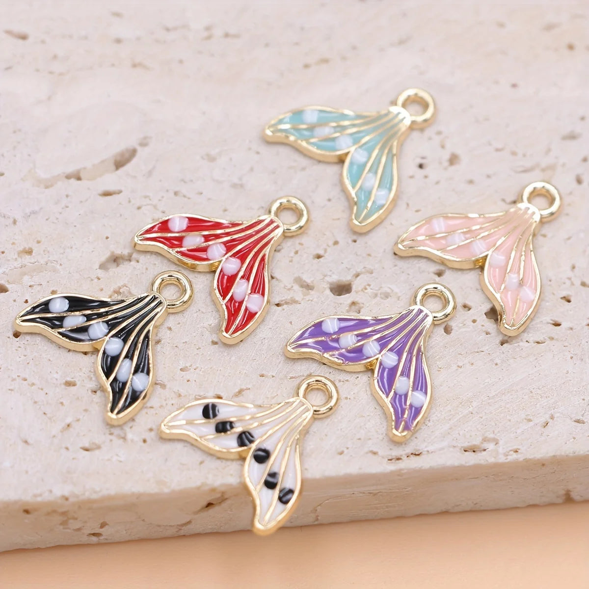 6Pcs Mix Lot Gold Plated Enamel Mermaid Tail Charm for Jewelry Making DIY Necklace Earrings Bracelet