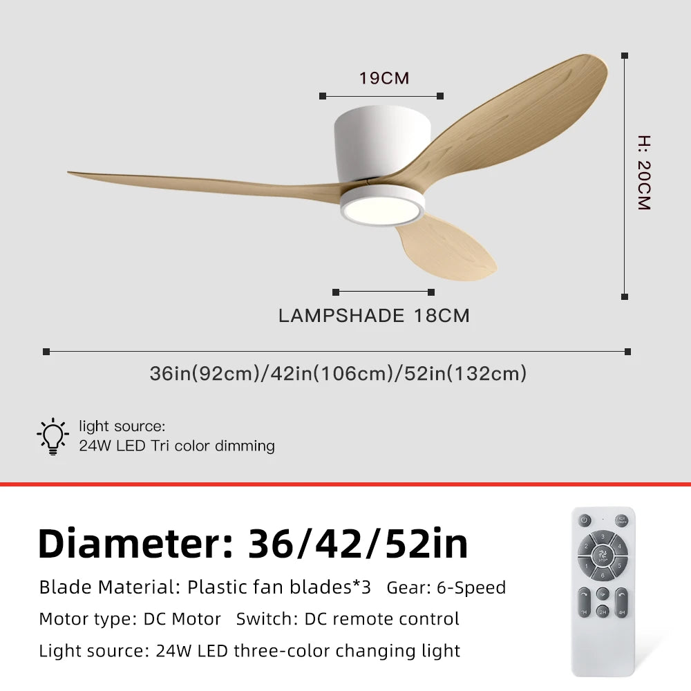 36/42/52" Inverter Ceiling Fan w/ Light, Silent, Ideal for Bedroom, Office Home