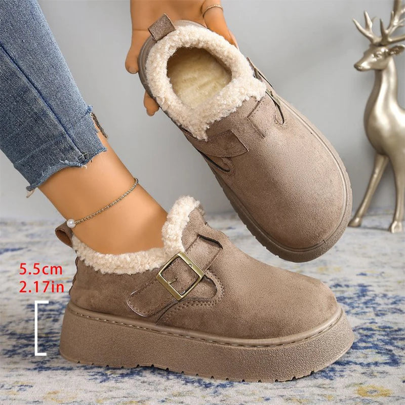 Winter Soft Faux Suede Furry Snow Boots Woman Adjustable Buckle Ankle Boots Women Solid Color Platform Warm Booties Mujer