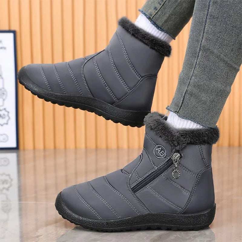Retro Plus Size Snow Boots for Women Zipper Up Faux Fur Snow Boots Woman Winter Letter Embroidery Warm Plush Booties Ladies