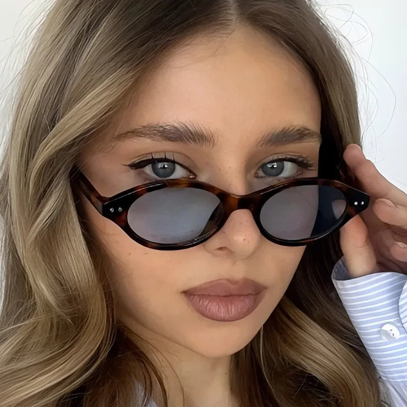 JNPCXI New Retro Small Oval Women Sunglasses Fashion Anti Blue Light Eyeglass Frame Men Trending Rivets Sun Glasses