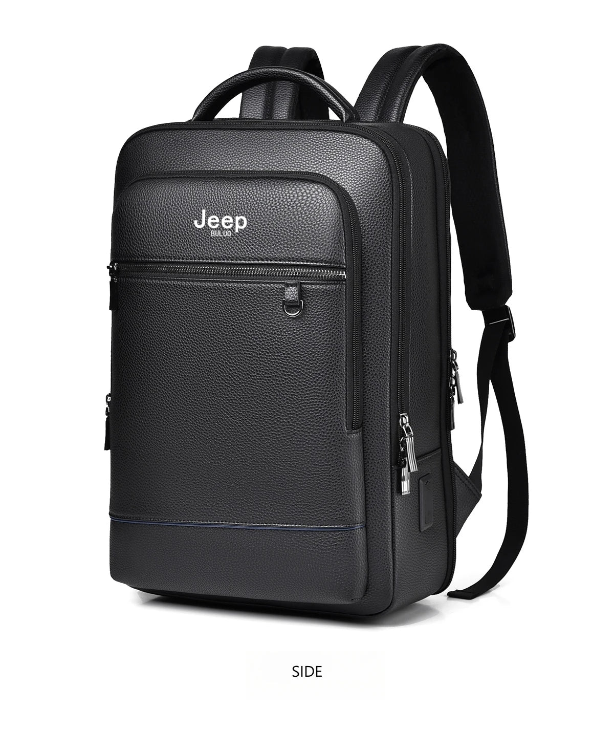 JEEP BULUO Men'Genuine Leather Business Backpacks Black Casual 15.6" Laptop bag