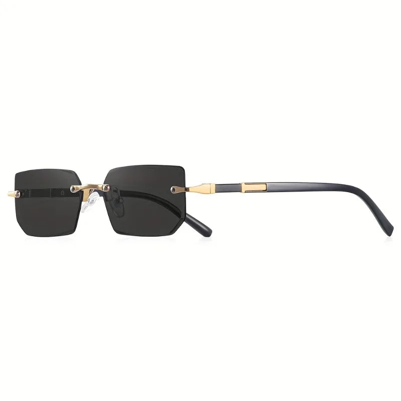Small Frame Rectangle Rimless Punk Sunglasses Men Vintage Metal Sun Glasses For Male Classic Shades UV400