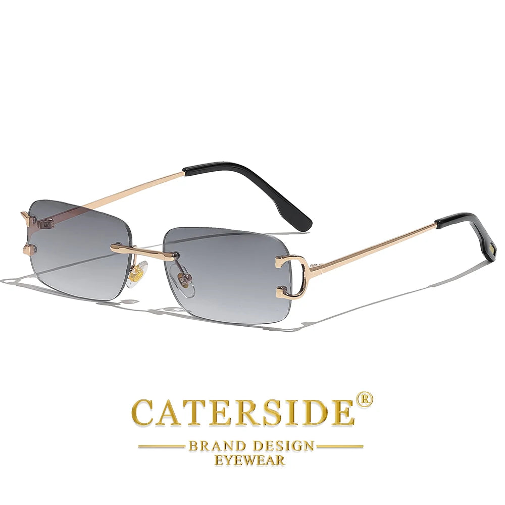 CATERSIDE Men's Rimless Small Frame Sunglasses Brand Design Metal Fashion Sun Glasses Women's Decoration Outdoor Eyewear UV400