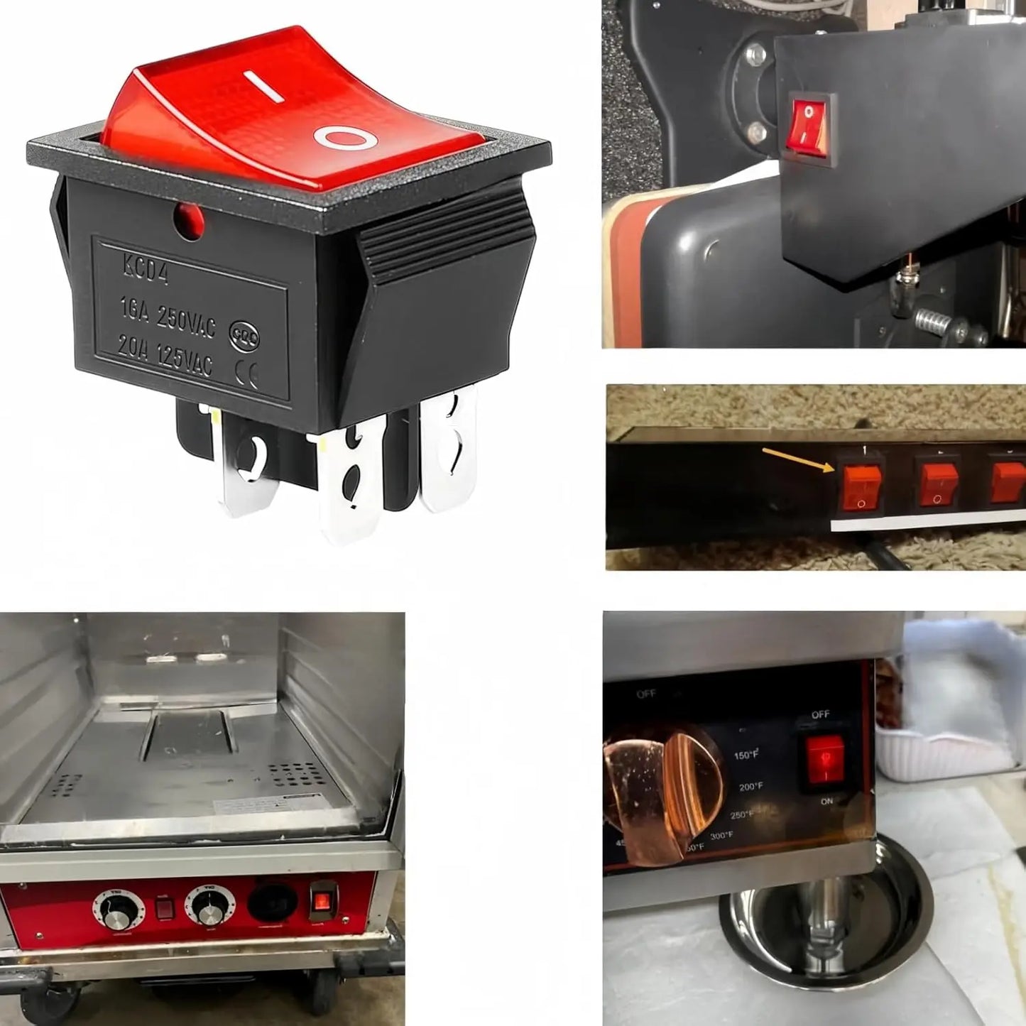 8pcs KCD4 Rocker Switches DPST 4-Pin, 16A 250V AC/125V, 40A 12V DC - Red Lighted ON/Off Toggle Heavy Duty for Boats, Heat Presse