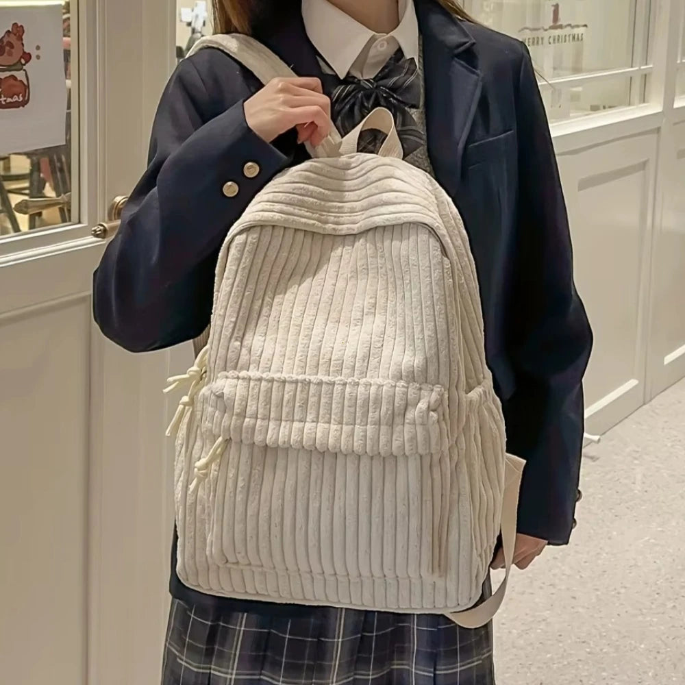 Korean Style Corduroy Backpack, Women's New Versatile Backpack, Student Travel Backpack, Large Capacity Backpacks for Commuting