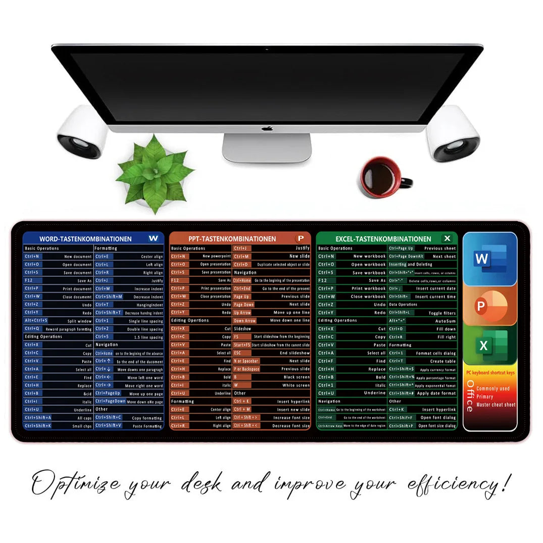 Excel Shortcuts Mouse pad, Extended Mousepad with Stitched Edges, Keyboard Pad for Office & Home Excel Word PPT