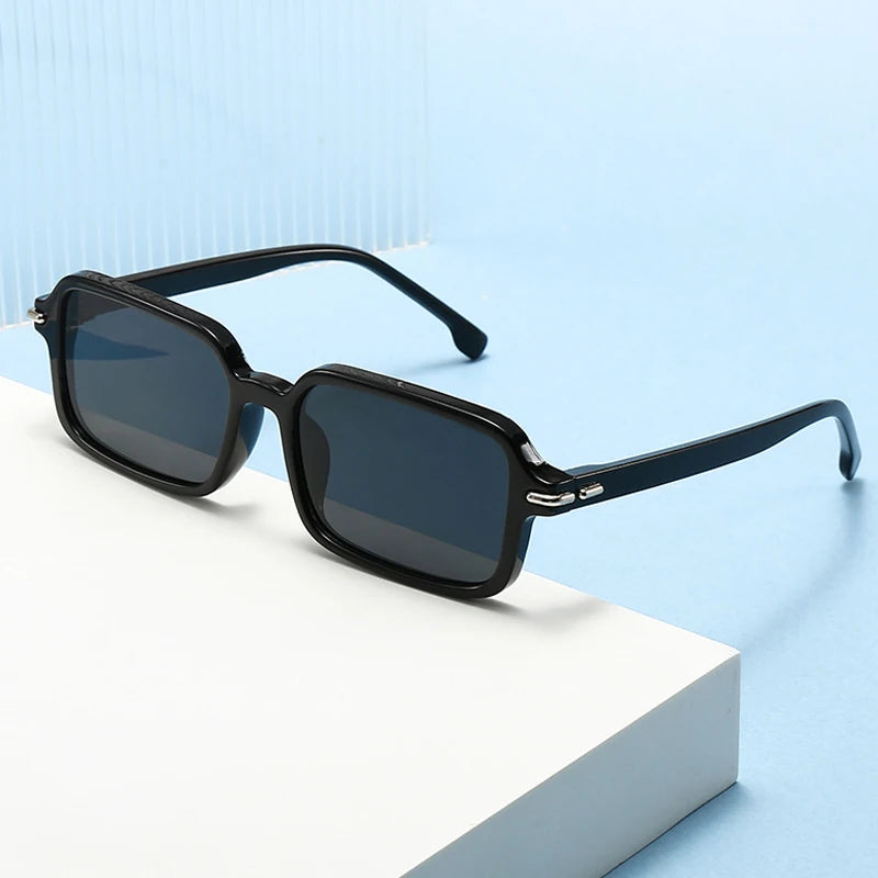 JNPCXI New Fashion Rectangle Women Square Sunglasses Retro Rivets Men Trending Green Shades UV400 Sun Glasses