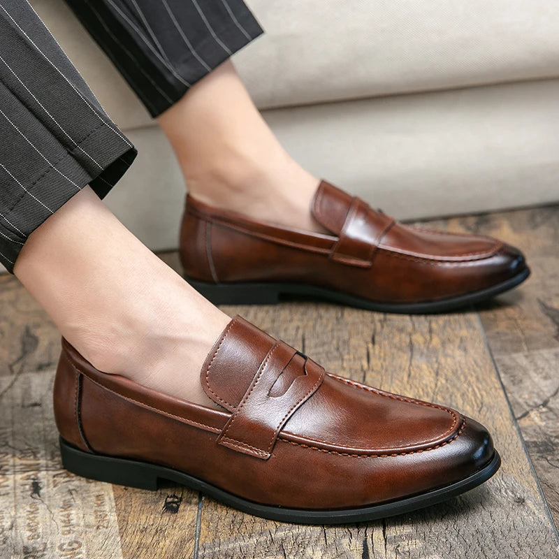 Flat Casual Business Leather Shoes Men Classic Men's Dress Shoes High Quality Social Leather Shoes Men Office Loafers