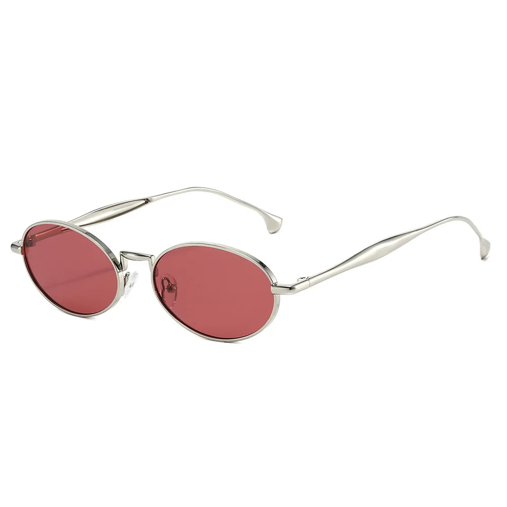 JNPCXI New Vintage Metal Small Oval Punk Women Sunglasses Fashion Silver Red Men Gradient Shades UV400