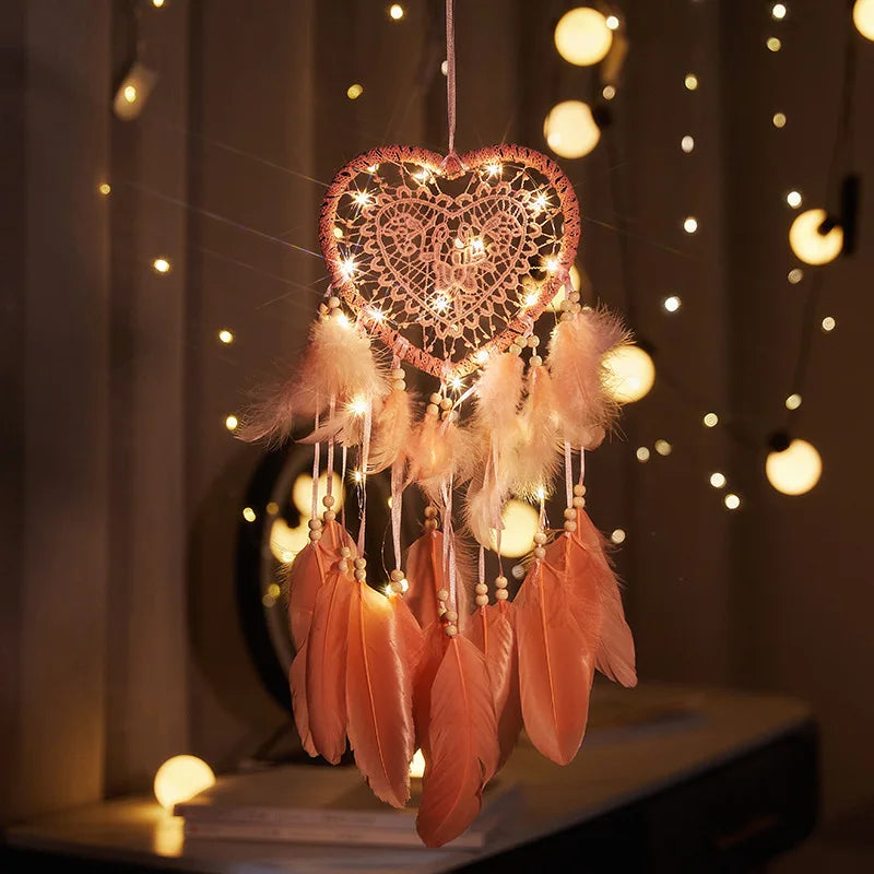 Valentine Bohemian Dream Catcher Handcrafted Wall Hanging Feather Wind Chime Pendant Perfect Gift for Spiritual & Boho Lovers