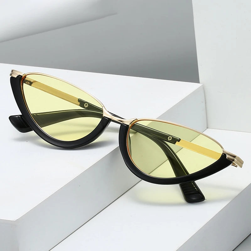 JNPCXI Retro Small Cat Eye Women Sunglasses Fashion Clear Ocean Lens Shades UV400 Men Trending Punk Gradient Sun Glasses