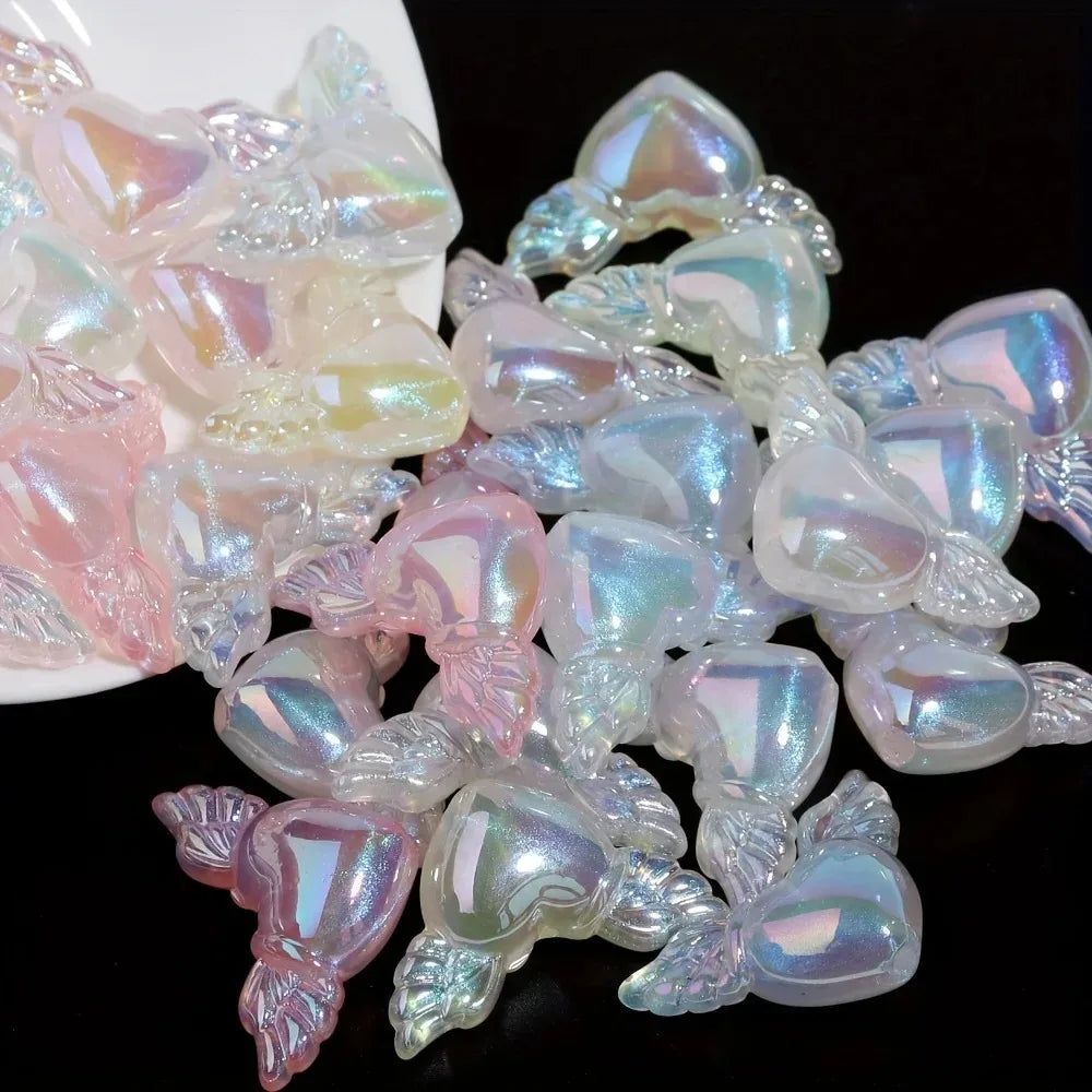 10pcs Luminous Wing Heart Beads for Jewelry Making DIY Handmade Necklace Bracelet Key Chain Beaded Pen Accessories