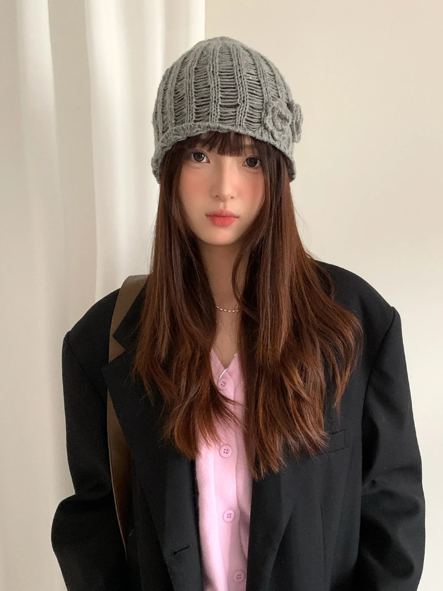 Retro Korean-Style Knitted Hat With Three-Dimensional Floral Cut-Outs Small-Scale Face-Flattering And Versatile For Summer