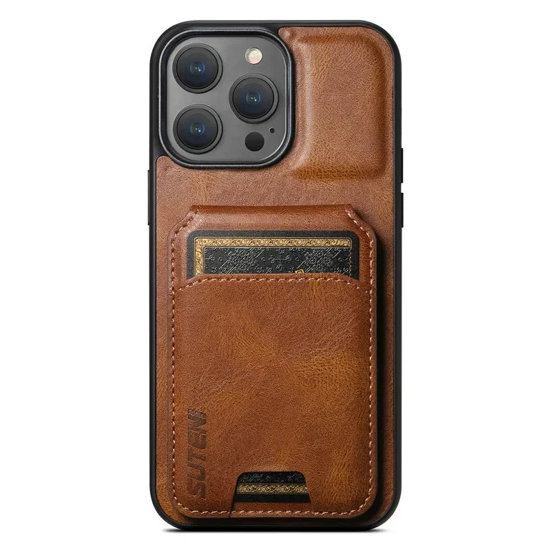 Brown Leather Wallet Phone Case Card Holder Magnetic Cover iPhone 16-11 Pro Max