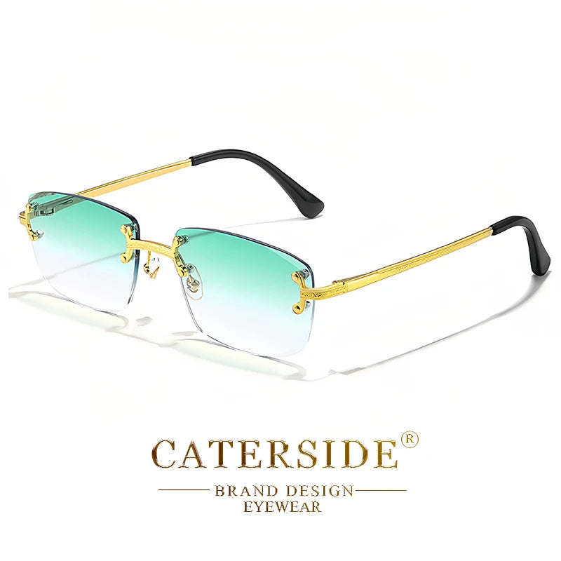 CATERSIDE Metal Rimless Frame Gradient Men's Sunglasses Punk Luxury Women Eyewear Small Rectangle Sun Glasses for UV400 Driving