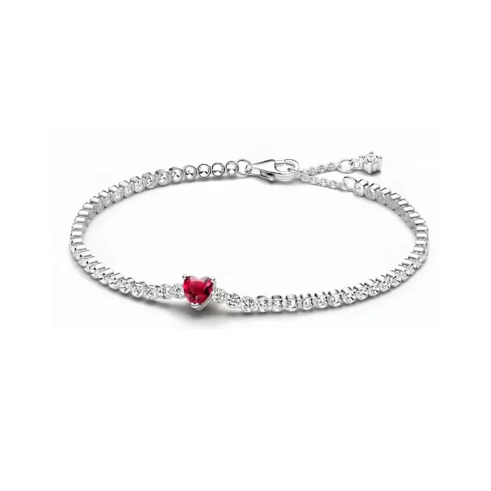 Original 925 sterling silver plated Shining diamond-heart women Bracelet