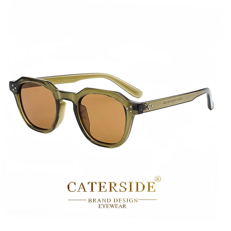 CATERSIDE Retro Polarized Sunglasses Men Acetate Temple / TR Frame Polygon Women Sun Glasses High Quality Travel UV400 Eyewear