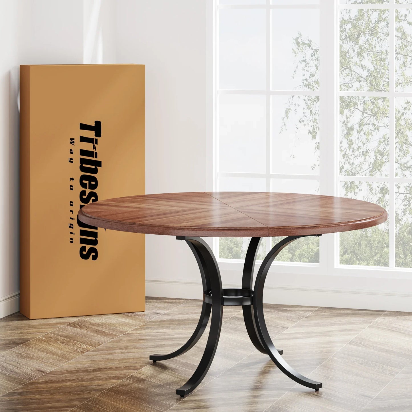 Tribesigns 47"Round Dining Table 4 People Farmhouse Kitchen Table Wooden Surface