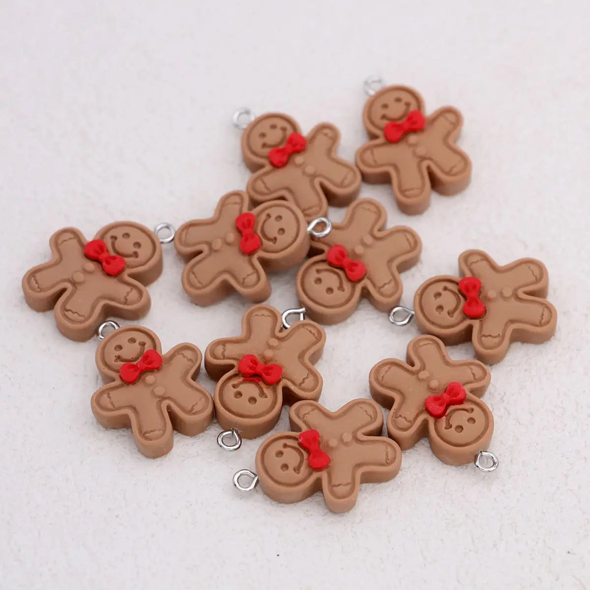 10pcs Cartoon Bow Gingerbread Decoration Christmas Pendants for DIY Jewelry, Necklace Bracelet Earrings Keychain Accessories
