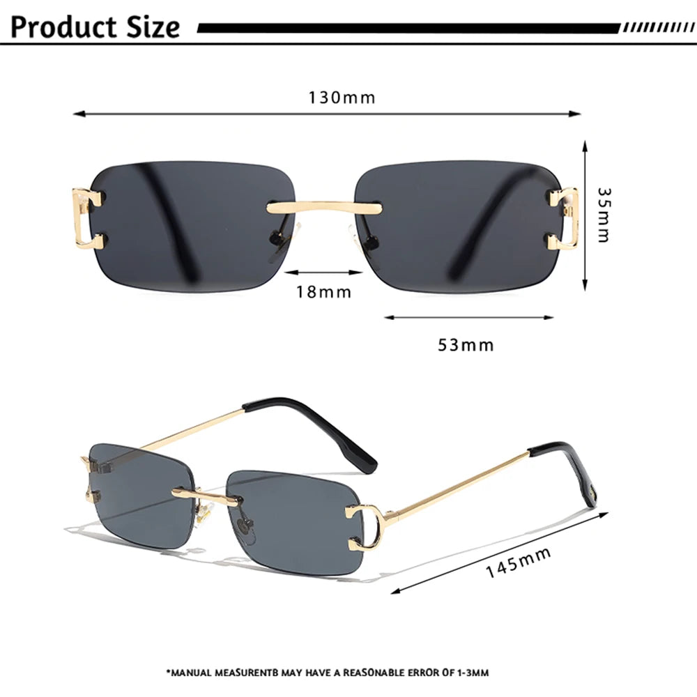 CATERSIDE Men's Rimless Small Frame Sunglasses Brand Design Metal Fashion Sun Glasses Women's Decoration Outdoor Eyewear UV400