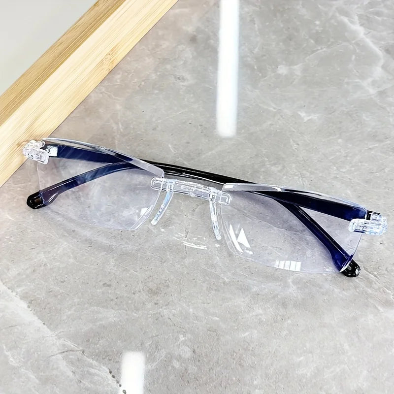 8 Pack Men's Clear and Transparent Lens Reading Glasses Lightweight Edge Cut Far Sighted Glasses Soft and Elastic Mirror Legs
