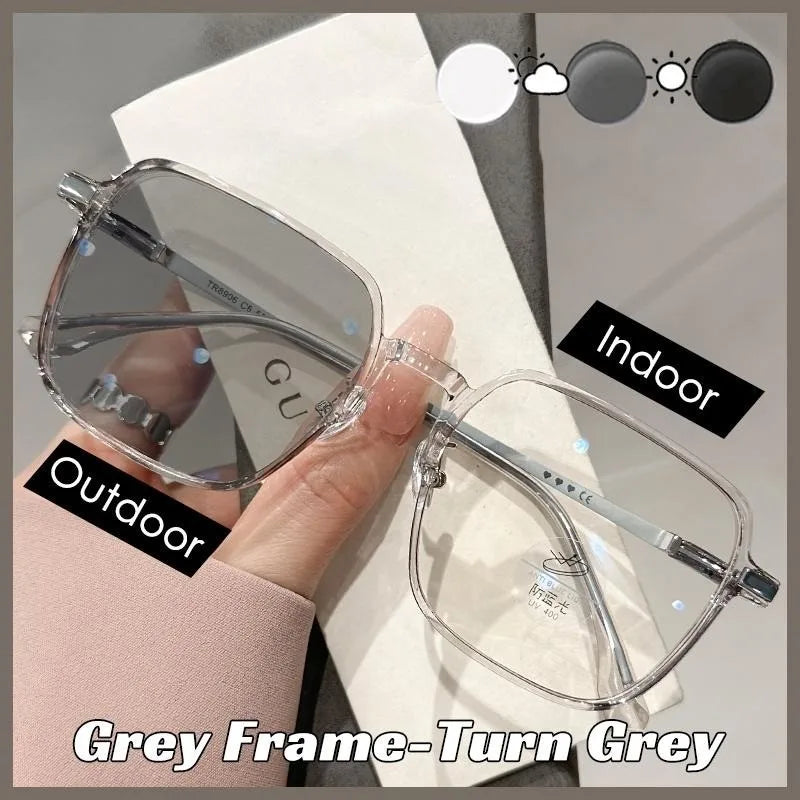 Anti Blue Light Farsighted Eyeglasses Translucent Discolored Reading Eyewear Graded Photochromic Reading Glasses 0-+400