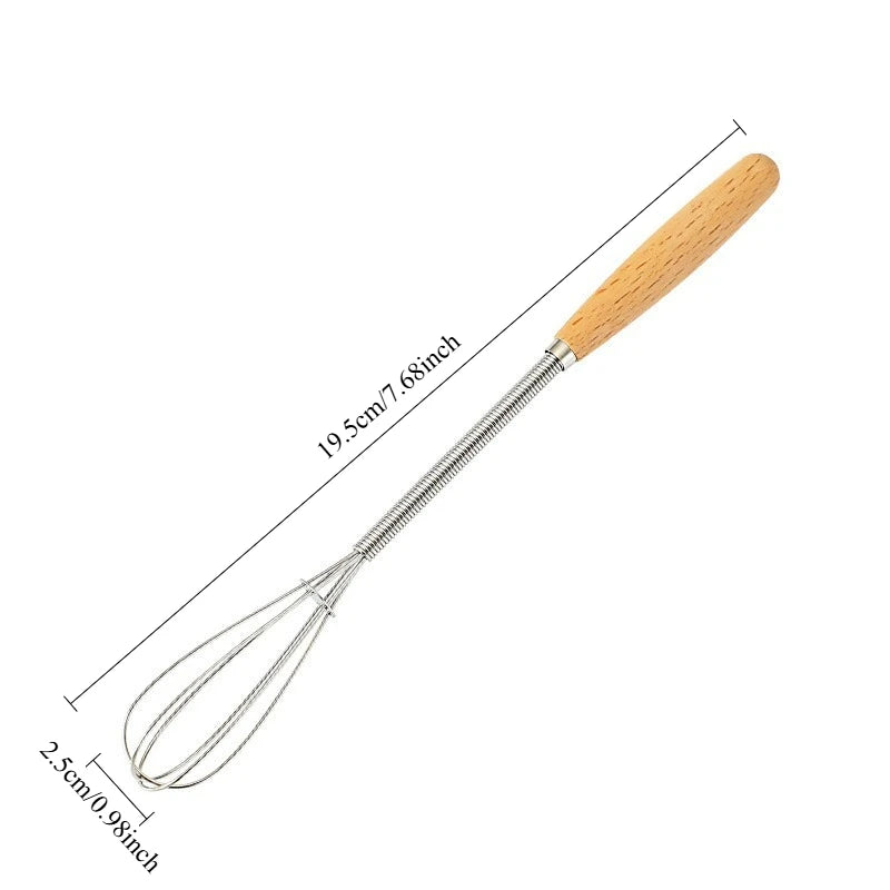 1pc Premium Stainless Steel Whisk with Solid Wood Handle - Perfect for Blending, Whisking & Stirring in the Kitchen