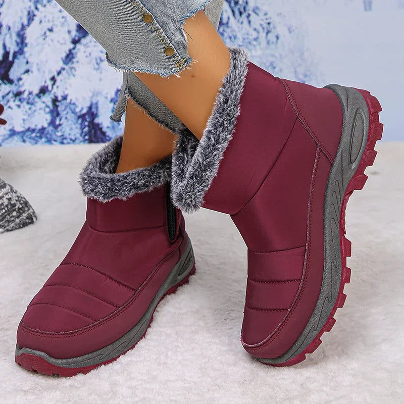 Thicken Plush Waterproof Snow Boots Women 2025 Non Slip Zipper Platform Winter Boots Woman Fleece Lining Warm Ankle Booties 43