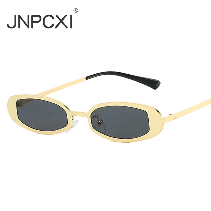 JNPCXI New Retro Small Oval Metal Women Sunglasses Shades UV400 Retro Punk Men Clear Lens Frame
