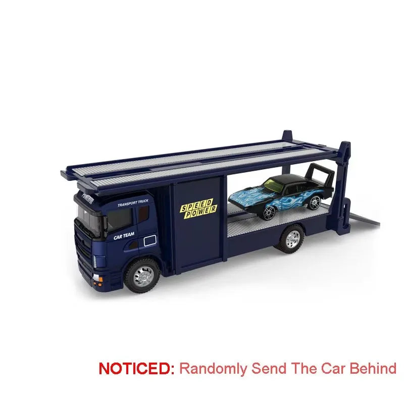1:64 Container Trailer Alloy Diecast Model Toys Car Tailgate Can Be Lowered Pull Back Miniature Vehices Children's Surprise Gift