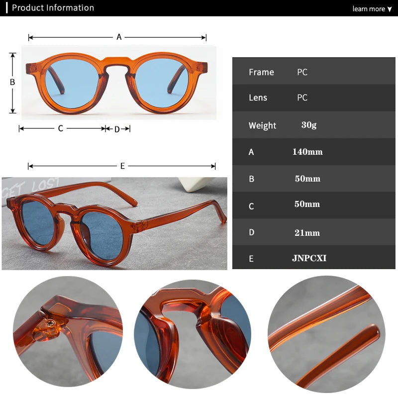 JNPCXI New Round Sunglasses Women Men Punk Shades Retro Trending Sun Glasses Clear Lens Frame UV400 Female